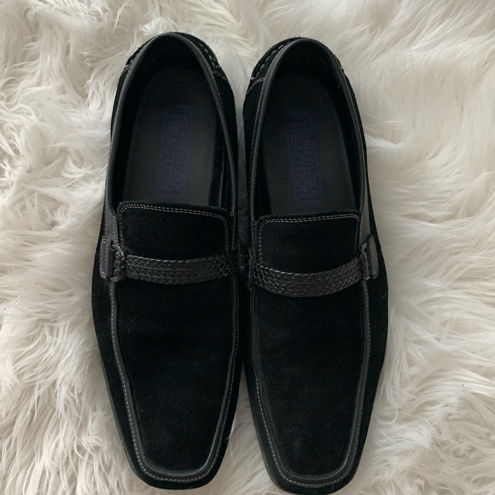 Kenneth Cole Reaction Suede Black Loafers sz 9 Good Condition